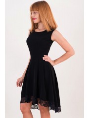 00361 Платье черное каскад с кружевом