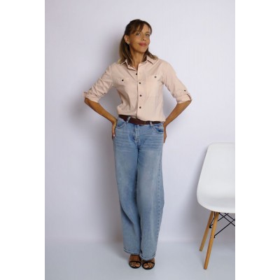 00835 Рубашка из эластичного хлопка пудровая
