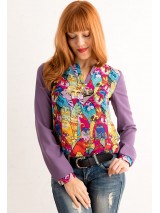 00272 Блузка из французского шифона с котами фиолетовая