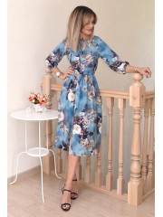 00725 Платье из вискозы голубое с принтом 3Д