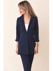 00730 Пиджак на подкладе  темно-синий в полоску из костюмного полотна