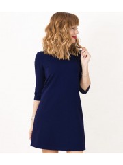 00424 Платье-трапеция из фактурного трикотажа темно-синее