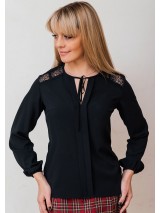00567 Блуза из крепа черная с кружевом