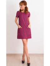 00470 Платье красное в клетку с карманами