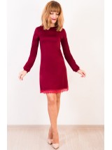 00407 Платье из трикотажа Лакоста бордовое  с кружевом