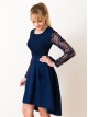 00563 Платье каскад темно-синее с кружевом