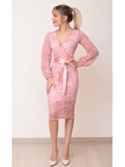 00774 Платье из гипюра и трикотажа розовое