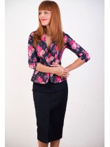 00330 Жакет джинсовый черный в цветок